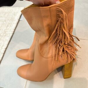 Free People Tan Fringe Leather Boots